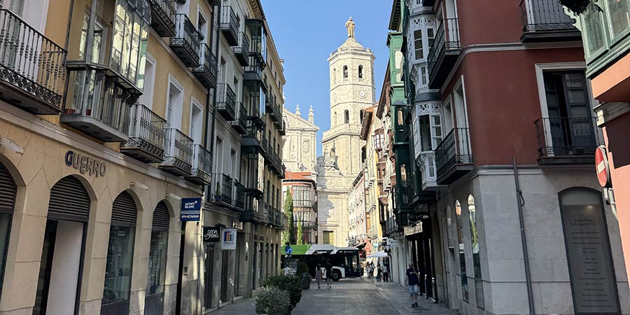 A view through a street in Valladolid. 